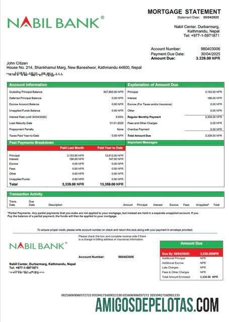 imprimível Modelo Word e PDF de declaração de hipoteca do Nepal Nabil Bank